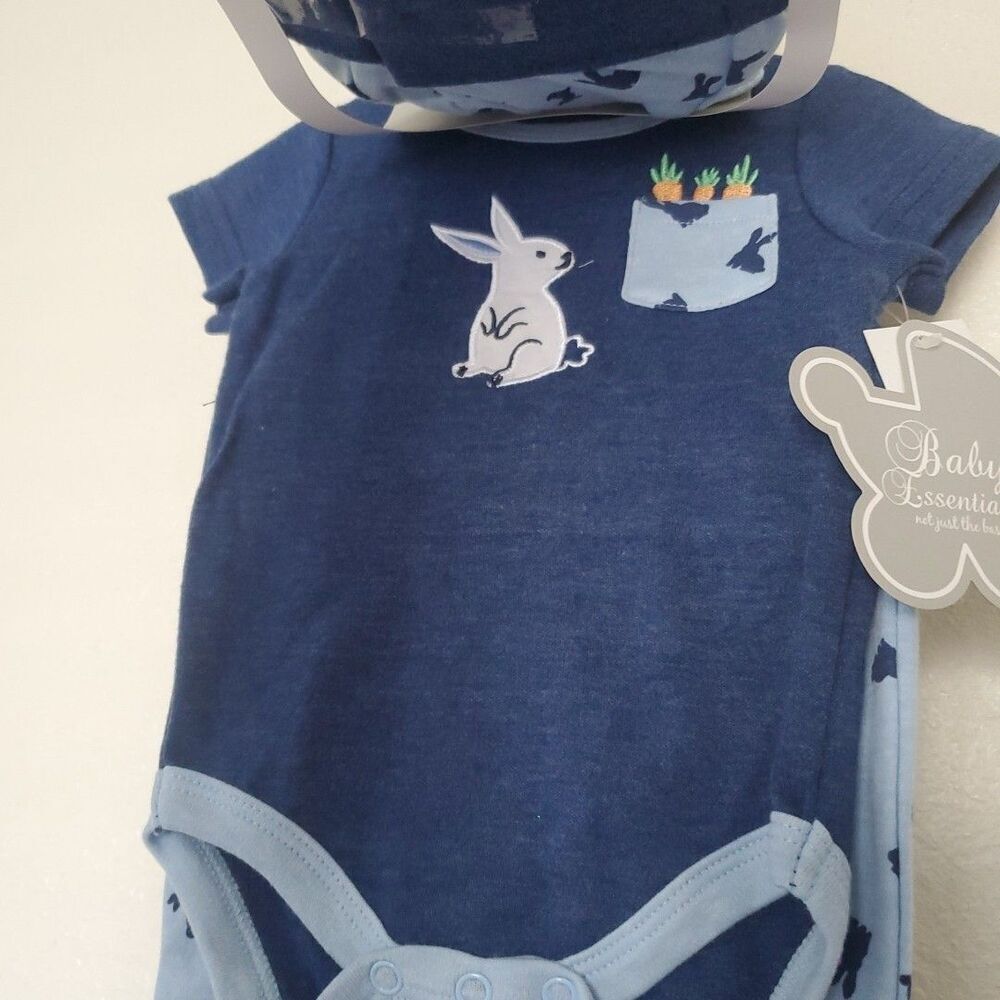 Baby Essentials Baby Boy’s Bunny 4 Piece Set 6 Months Bodysuit Pants Hat Socks